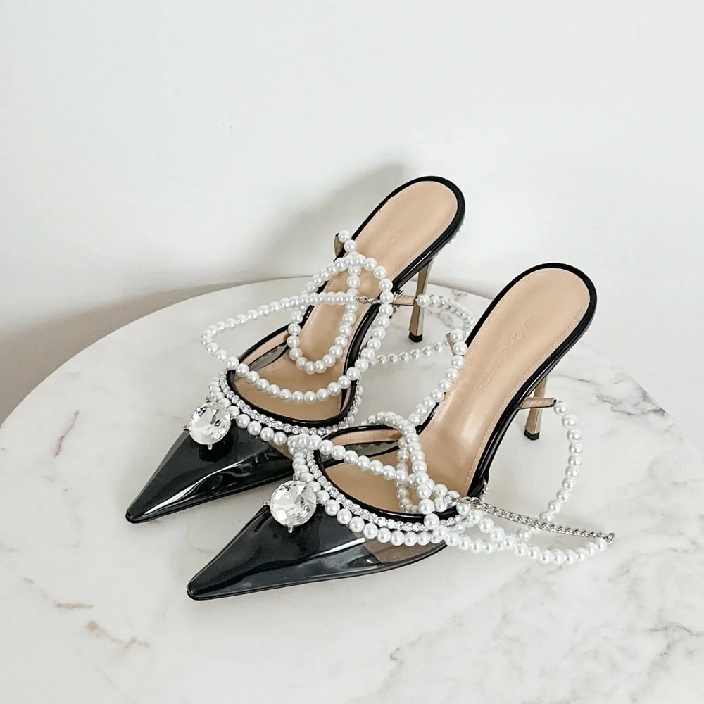 MACH & MACH NEW Diamond Of Elizabeth PVC Patent Leather Pearl Heels Size 10 US